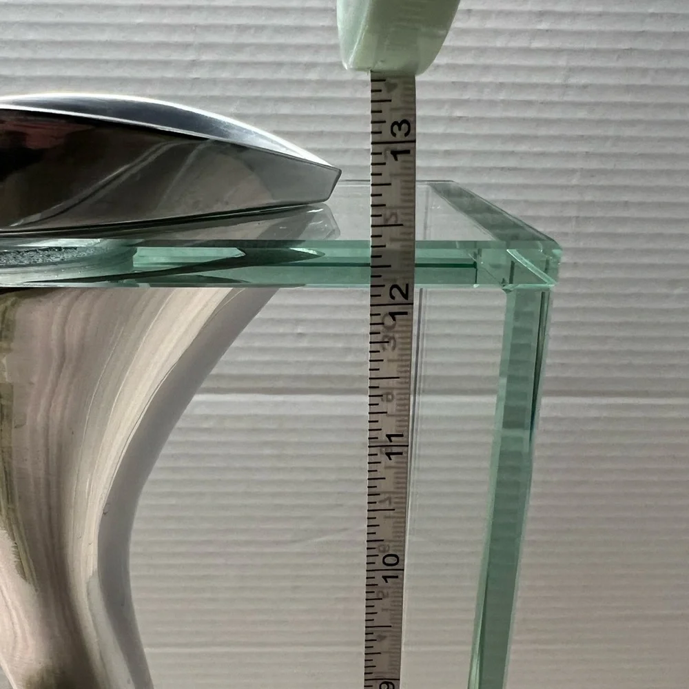 EUC~Vintage Lisa Mori Polished Cast Aluminum and Box Glass Twisted Tornado Vase.
